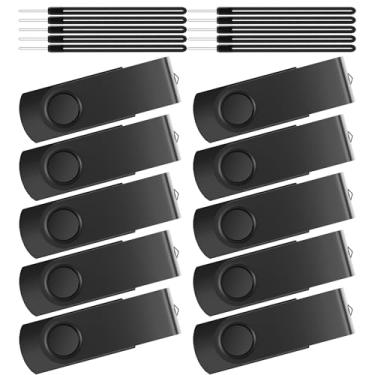 Imagem de Kepmem Pen Drive USB de 16 GB, pacote com 10 unidades de pen drive USB 2.0, pen drive de metal a granel, pendrive, design chaveiro, zíper preto com 10 cordas, armazenamento dobrável