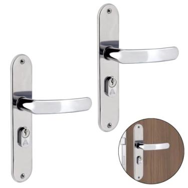 Imagem de Fechadura Para Porta Externa Perfil Aredondado Aço Inox Polido Cromado | Aliança | Kit 02 Un