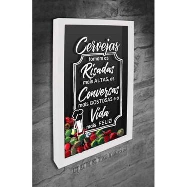 Imagem de Quadro Porta Tampinhas Vida mais feliz - Quadro Novo, Branco, 37x52