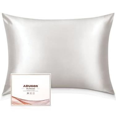 Imagem de Adubor Fronhas de seda - 100% seda de amoreira pura, 23 fibras Momme 6A, 900 fios, fronha de seda para saúde do cabelo e da pele, com zíper oculto (padrão 50 x 66 cm, branco limão, 1 peça)