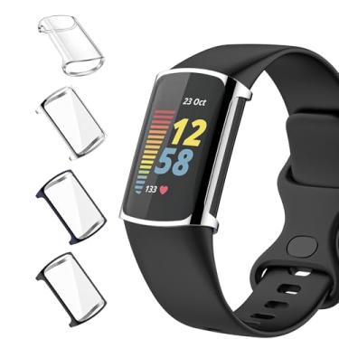 Imagem de Watbro Pacote com 4 protetores de tela compatíveis com Fitbit Charge 6/5, TPU macio, ultrafino, capa de rosto inteiro, capa protetora completa, acessórios para Charge 6 5
