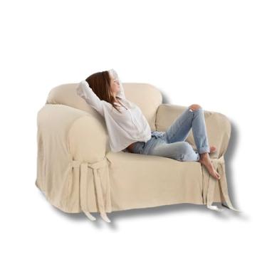 Imagem de Capa Protetora para Sofá de 1 lugar em Brim Sarja 100% Algodão (Bege)