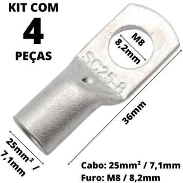 Imagem de 4un Terminal de Compressão Para Cabo de 25mm² Furo M8 SC25-8 - C&B Con