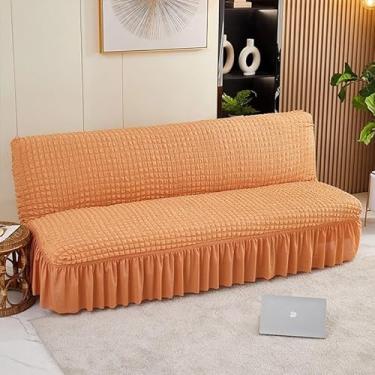 Imagem de Capa de futon sem braços com saia de babados, sofá-cama futon altamente elástica(Orange,Large (190-210cm))