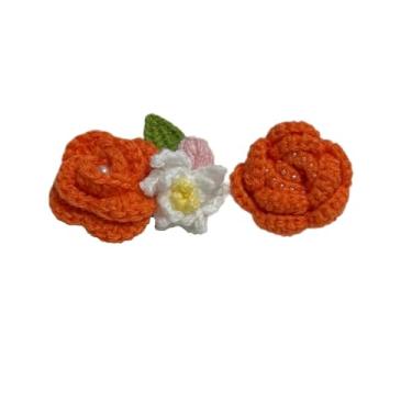 Imagem de Wtanrion Suéter vintage crochê rosa flor broche clipe feminino vestido decoração (laranja laranja)