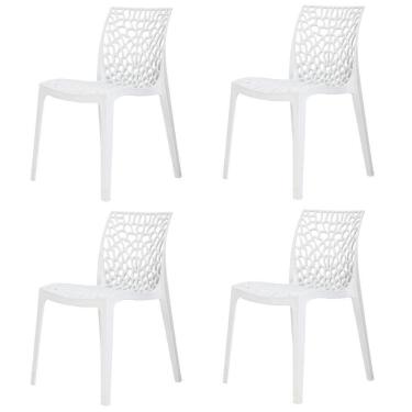 Imagem de Kit 4 Cadeiras Empilhável Inmetro Gruvyer Fratini Polipropileno Branco Capacidade Suporta 182 Kg