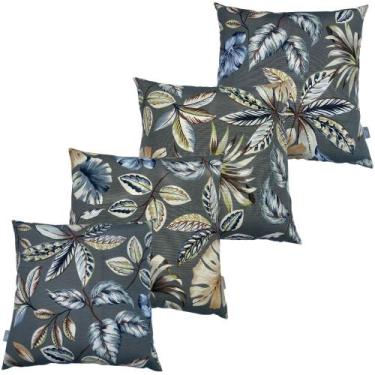 Imagem de Kit 4 Capa De Almofada Belize Folhagens Fundo Cinza Impermeável 45cmx4