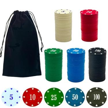 Imagem de SEETOOOGAMES Casino Poker Chips Denominations - Conjunto de 200 peças de fichas de pôquer de plástico com números decorações para jogos de azar Blackjack Mahjong Tema Noite de Jogo