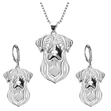 Imagem de Colar de prata esterlina Labrador Retriever conjunto de brincos pendentes por Ginger Lyne Lab filhote cachorro animal animal animal corrente corrente estampa pata animal cachorro joia coração para pit Mom mulheres meninas adolescentes Prata