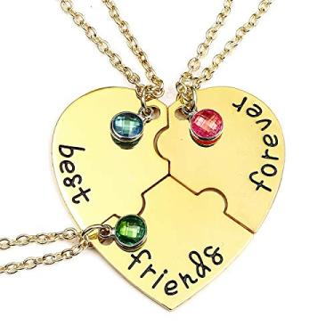 Imagem de Colar Bff Best Friends Forever 3 para mulheres, meninas, presente de amizade, coração, joias, inicial, colar de corrente, presentes para irmãs