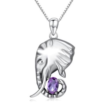 Imagem de BETHZA Colar de ametista natural, elefante com pingente de ametista genuína, joia delicada, pedras de nascimento de fevereiro, presente para mulheres, esposa, namorada, Ametista