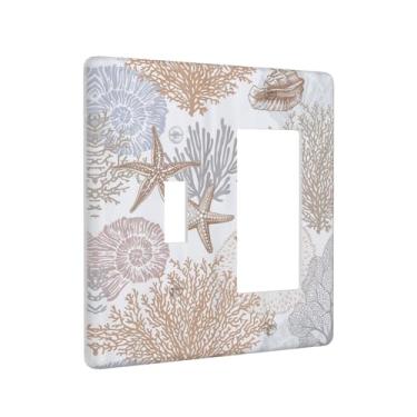 Imagem de Yamxbfa Capas decorativas para tomada marrom coral estrela-do-mar concha oceano praia 2 gangues 1 gangue capa de parede interruptor de luz combo interruptor de luz placa para decoração de casa