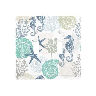 Imagem de Praia Náutico Coral Concha Estrela do Mar 2 Gang Mid Double Toggle Outlet Light Switch Cover Placa Elétrica Placa Frontal Decorativa Dual Device Switchplate