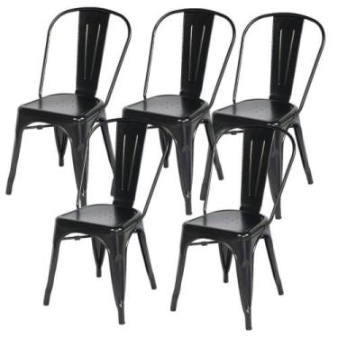 Imagem de Kit Com 5cadeira Tolix Iron Design Preto Aço Industrial Sala Cozinha J