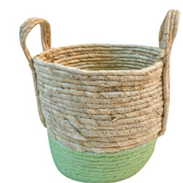 Imagem de Cesta decorativa palha (bege verde menta) G