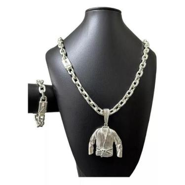 Imagem de Cordão + Pulseira + Pingente Faixa Preta - Banhado Prata 925 - Tojoia1