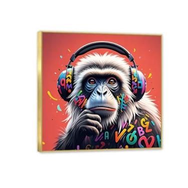 Imagem de SDYJ6GSW Arte de parede com impressão em tela de grafite Monkey Street, imagens legais de DJ chimpanzé, arte de Banksy arte em tela animal para meninos adolescentes quarto sala de estar decoração de