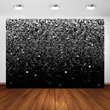 Imagem de Avezano COMOPHOTO Pano de fundo preto bokeh prata 2,4 x 1,8 m festa de aniversário prata preto tema fotografia fundo prata bolinhas decorações casamento festa de aniversário eventos banners cabine de