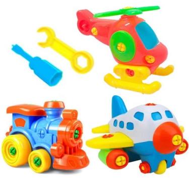 Imagem de Kit Brinquedo Educativo Desenvolvimento Infantil de Montar Avião Trem 
