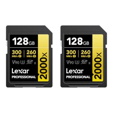 Imagem de Lexar Cartão de memória profissional 2000 x 128 GB SDXC UHS-II, 300 MB/s de leitura, 260 MB/s de gravação, pacote com 2