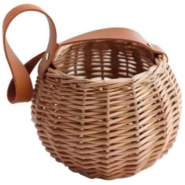 Imagem de Cesta de piquenique infantil – Sacola de forrageamento de vime e vime com alça para doces, frutas e brincadeiras (casa, jardim e adereços para fotos), 14 x 13 x 12 cm