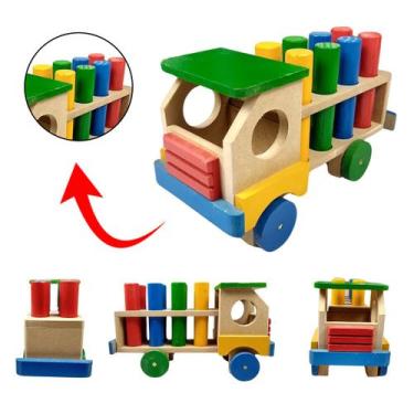 Imagem de Caminhão Com Pinos De Madeira - Brinquedo Educativo Madeira - modernat