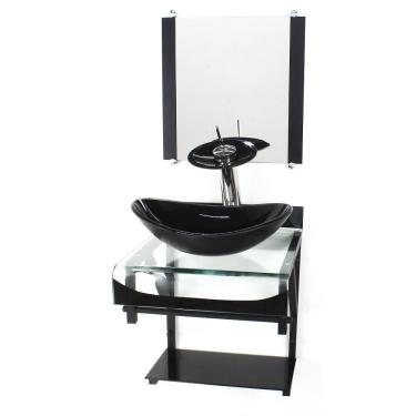 Imagem de Gabinete Vidro 40Cm Banheiro Curvado Duplo Pp Cuba Oval