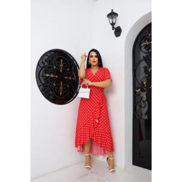 Imagem de Vestido envelope longo bolinhas de viscolinho manga curto - LAJMA STOR