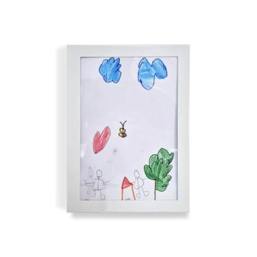 Imagem de Moldura para guardar Desenhos de Criança, Quadro Caixa para Desenhos A4, Expositor de Arte Infantil, branco, metal - Geguton