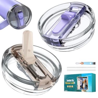 Imagem de Tampa flip de canudo de 1,134 g para Stanley H2.0 Quencher, 2 pacotes de substituição de tampa à prova de vazamento para Stanley 1,134 g, tampas sem derramamento compatíveis para viagens | Livre de