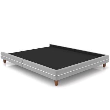 Imagem de Cama Casal Base Box Pés Madeira 203cm Suném P05 Veludo Cinza - Lyam De