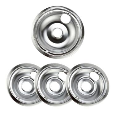 Imagem de Purelux Bandejas coletoras elétricas de substituição compatíveis com fogão GE ou Hotpoint, acabamento cromado, pacote de 4 peças inclui 1 grande de 20 cm e 3 pequenas de 15 cm