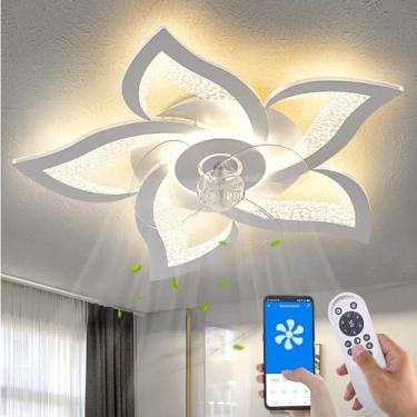 Imagem de Yfrest Ventilador de teto com luzes controle remoto, ventilador de teto branco personalizado com luz, 6 velocidades, 3 cores claras, montagem embutida, ventilador de teto para cozinha, quarto