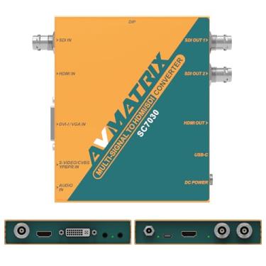 Imagem de AVMATRIX SC7030 Conversor multisinal SDl/HDMl/DVI-I/VGA/CVBS/S-Video/YPbPr para HDMI/SDI, conversor de vídeo de 1080p para up/down e taxa de quadros, divisor SDI, incorporação de áudio e ajuste de