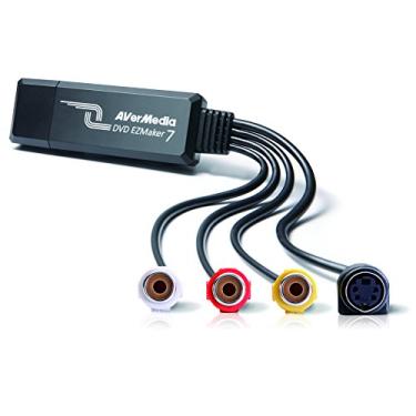 Imagem de AVerMedia EZMaker 7, cartão de captura de vídeo USB de definição padrão, gravador analógico para digital, composto RCA, VHS para DVD, S-Video, Cyberlink Media Suite incluído, Win 10/Mac (C039), preto