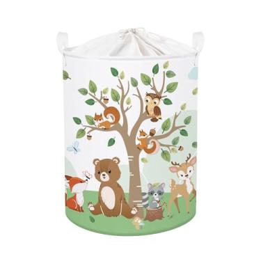 Imagem de HUUMONSS Cesto de roupa suja dobrável de animais da floresta, árvore, cesto de armazenamento infantil, grande, caixa de presente para meninos e meninas, caixa de brinquedo para berçário, esquilo, 63L