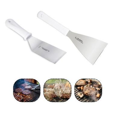 Imagem de 2 Espatulas Inox Reta E Curva Chapeiro Gourmet Mix
