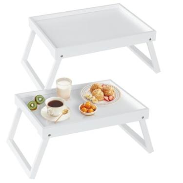 Imagem de Bandeja de cama com perna dobrável, bandeja de café da manhã de bambu para comer, bandejas de cama de café da manhã para servir na cozinha, bandeja de comida, sofá, lanches, bandeja de jantar para