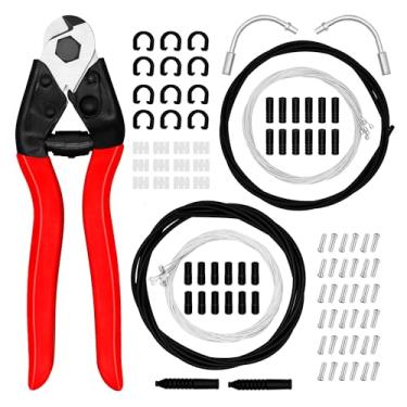 Imagem de Kit universal de cabo de freio de bicicleta com cortador de aço inoxidável, cabo de câmbio para reparo de bicicleta de estrada de montanha, tampas de extremidade, fivelas C, guia de freio em V interno