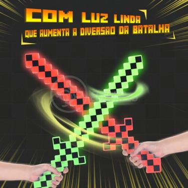 Imagem de Kit Brinquedo Espada Pixel Minecraft 58cm C/Som Luz+3 Pilhas