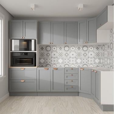 Imagem de Cozinha Modulada 7 Peças Sem Tampo 3 Aéreos 3 Balcões E Torre Quente Arizona Branco/cinza