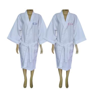 Imagem de Kit 2 Roupao Casal Bordado Ele Ela Piquet Tam Unico - Magic Enxovais