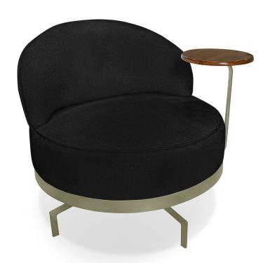 Imagem de Poltrona Decorativa Andromeda Linho Bouclê Preto Base Giratória De Ferro - Pallazio