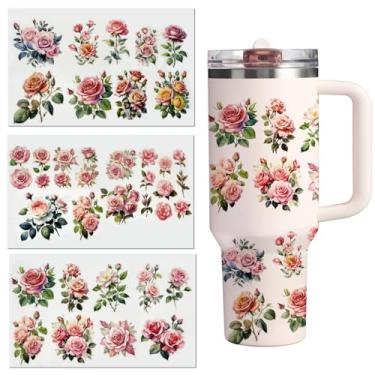 Imagem de LUHOHI Flor para copo Stanley - adesivos florais compatíveis com garrafa de água de vidro Stanley Tumbler adesivo impermeável Love Shack Fancy Style UV DTF decalques bonitos acessórios personalizados