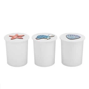 Imagem de Trio de Potes Kit Higiene Bebê Quarto Lavável Fundo do Mar - Neném na 