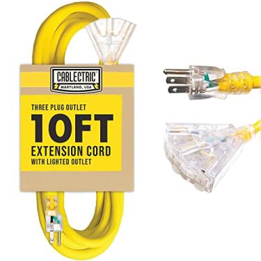 Imagem de Cablectric Cabo De Extensão 3 Metros Para Serviço Pesado Com Tomadas, Sjtw 10/3 Uso Externo Múltiplas Plugue Iluminado Pinos Metros, Elétrico À Prova Intempéries Calibre 10, Propriedade Americana