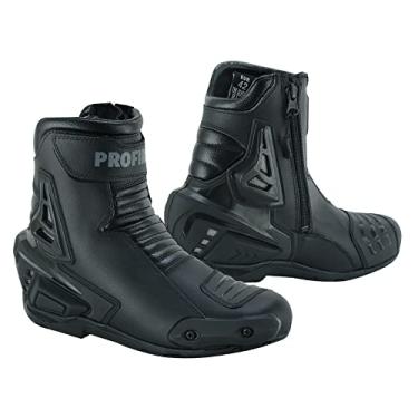 Imagem de PROFIRST Botas De Couro Para Motociclista Masculinas, À Prova D'Água, Com Sola Borracha, Proteção Original Ykk Zip Tpo, Cano Curto, Calçado Genuíno (Preto, Sistema Tamanhos Calçados Dos Eua, Adulto,