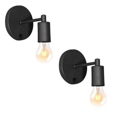 Imagem de Kit 2 Luminária Parede Arandela Botão Moderna Lavabo Preto - C Light