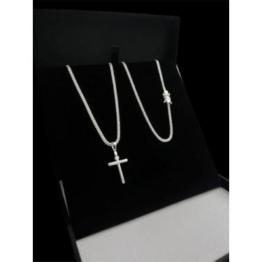 Imagem de Cordão Cadeado Duplo 3Mm + Pingente Cruz Banhado Prata 925 - Tojoia18K