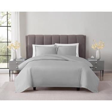 Imagem de Badgley Mischka Conjunto de edredom King de cetim de algodão cinza 3 peças, tema sólido, para homens e mulheres, certificado Oeko-TEX Confidence